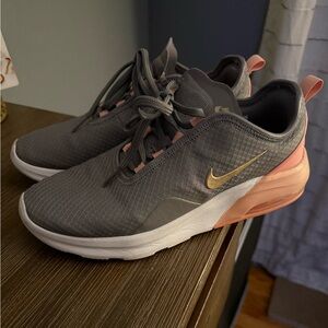 Nike Women's Gray and Gold Sneakers with Pink Accents